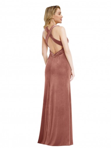 Plunging Neckline Formal Velvet Maxi Bridesmaid Dress / Prom Dress with Criss Cross Open Back Canada