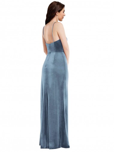 Spaghetti Strap Formal Velvet Maxi Bridesmaid Dress / Prom Dress with Draped Skirt Canada