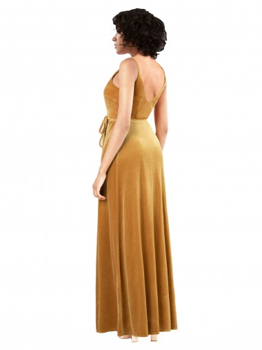 Romantic Velvet Floor Length Formal Bridesmaid Dress / Prom Dress with Wrap Detail Canada