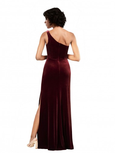 Formal One Shoulder Floor-Length Velvet Bridesmaid Dress / Prom Dress Canada