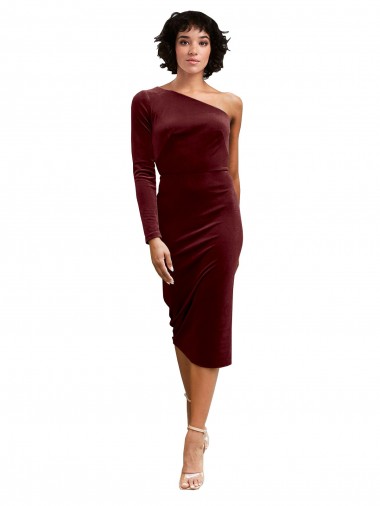 Shop One Shoulder Fitted Short Midi Length Velvet Bridesmaid Dress / Prom Dress Canada