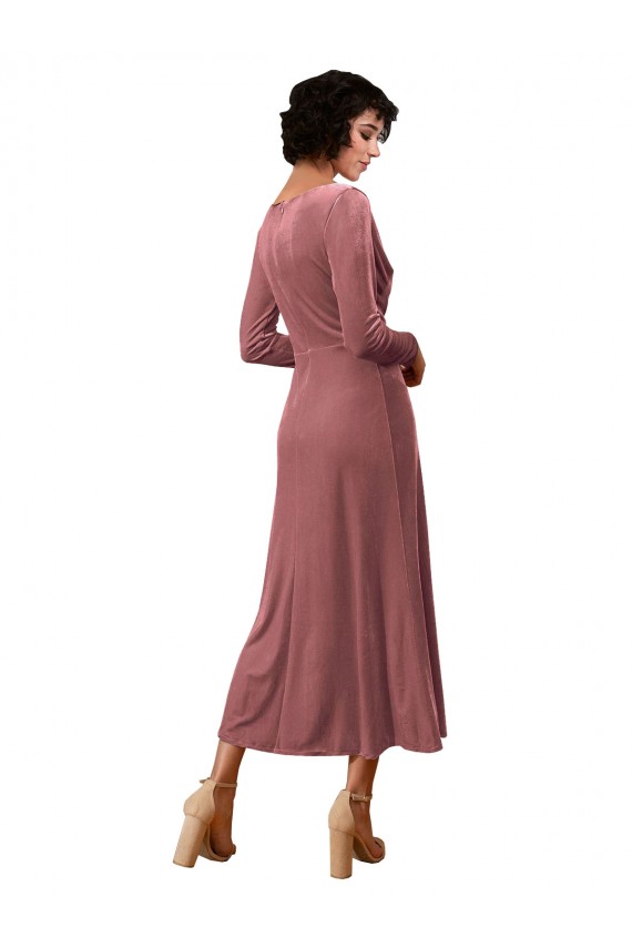 Long Sleeve Velvet Faux Wrap Midi Length Bridesmaid Dress / Prom Dress Canada