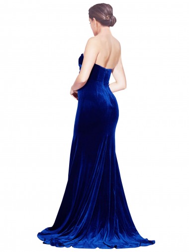 Strapless Ruched Formal Velvet Bridesmaid Dress / Prom Dress with Sweep Train and Front Slit Canada