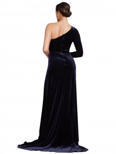 One Sleeve Long Formal Velvet Bridesmaid Dress / Prom Dress with Thigh High Split Canada