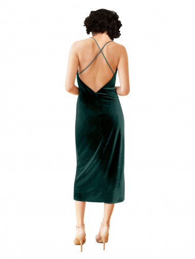 Midi Cocktail Length Sleek Cowl Neckline Short Formal Velvet Bridesmaid Dress / Prom Dress Canada
