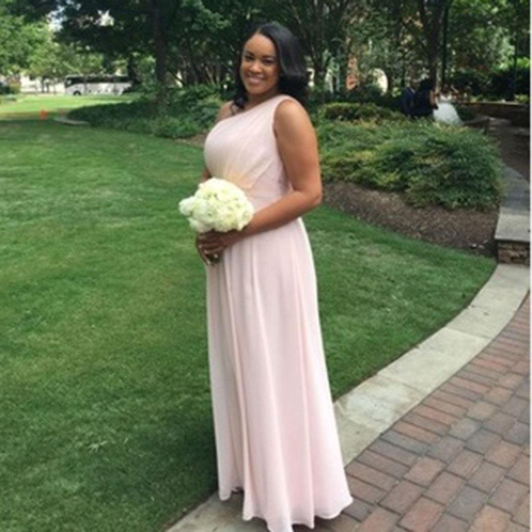 Draped One Shoulder Long Floor Length Chiffon Bridesmaid Dress