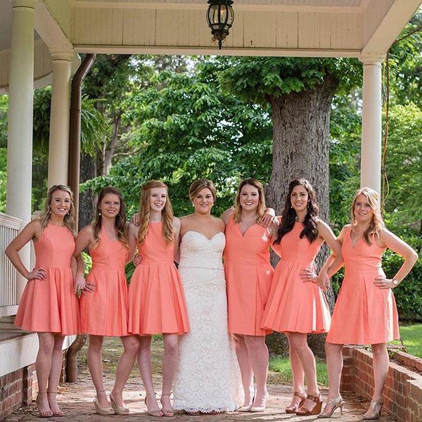 Halter Neck Short Knee Length Satin Bridesmaid Dress
