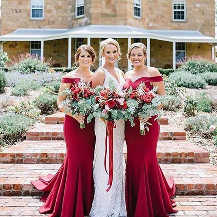 Off the Shoulder Mermaid Long Sweep Train Bridesmaid Dress